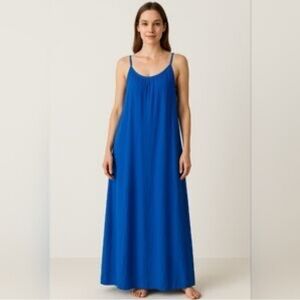 Chic Royal Blue Maxi Dress Silk and Cotton